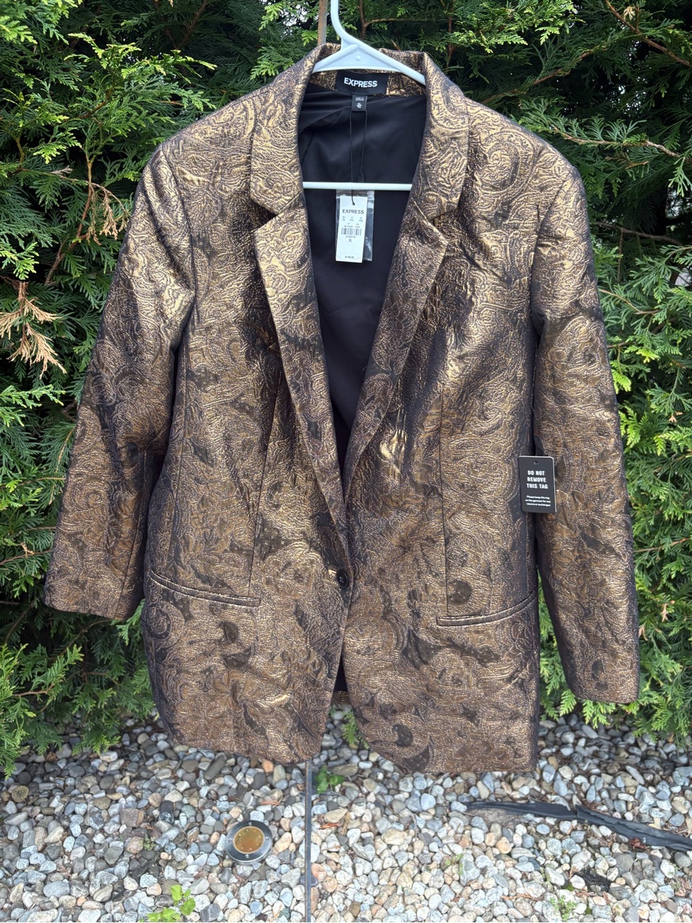 Express Metallic Blazer XL NWT Womens Gold Black Paisley Boyfriend Jacket New